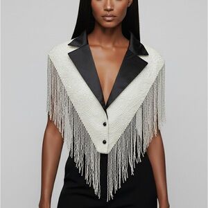 Black and White Tuxedo Beaded Fringe Cape